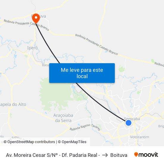 Av. Moreira Cesar S/Nº - Df. Padaria Real - to Boituva map