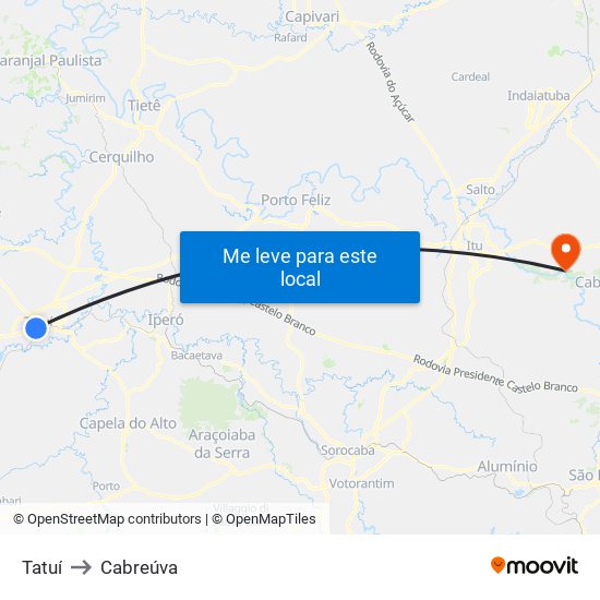 Tatuí to Cabreúva map
