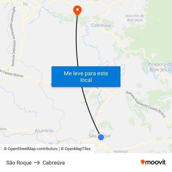 São Roque to Cabreúva map