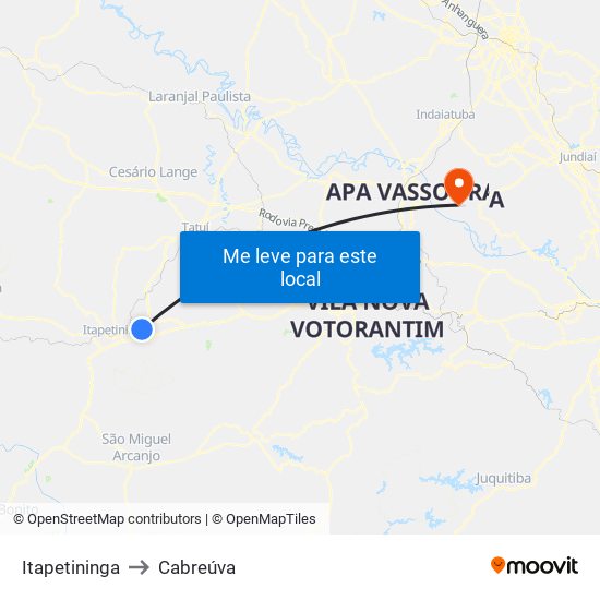Itapetininga to Cabreúva map