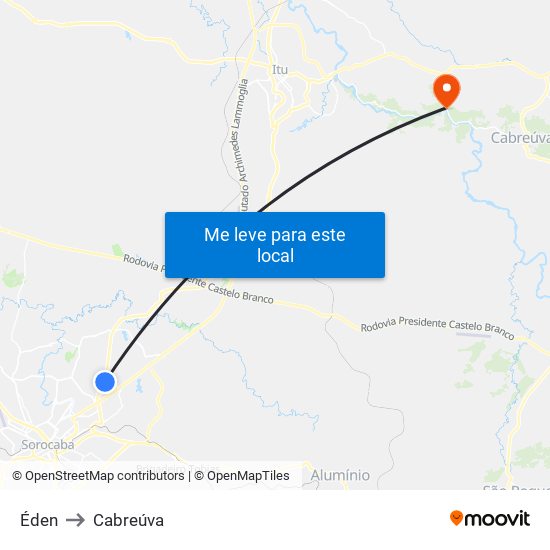 Éden to Cabreúva map