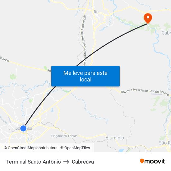 Terminal Santo Antônio to Cabreúva map