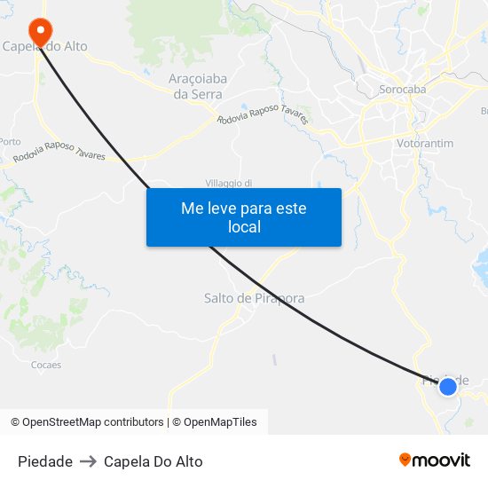 Piedade to Capela Do Alto map