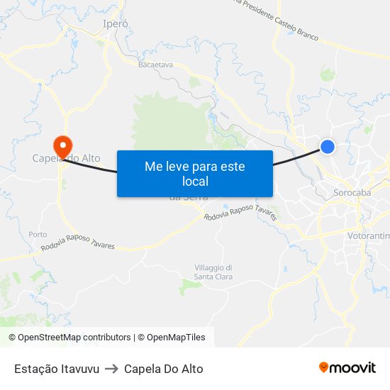 Estação Itavuvu to Capela Do Alto map