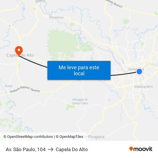 Av. São Paulo, 104 to Capela Do Alto map