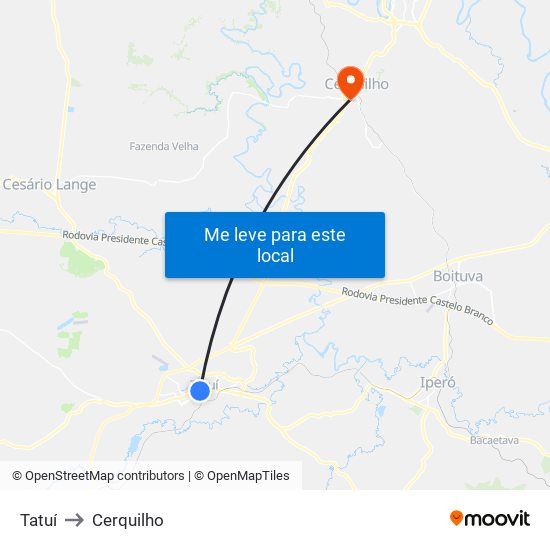 Tatuí to Cerquilho map
