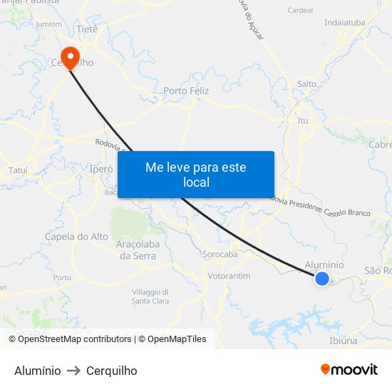 Alumínio to Cerquilho map