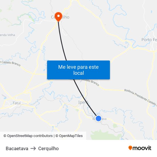 Bacaetava to Cerquilho map