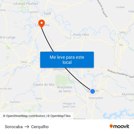 Sorocaba to Cerquilho map