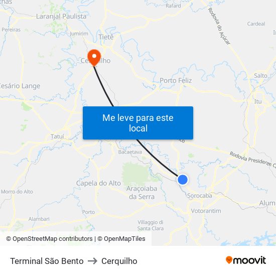 Terminal São Bento to Cerquilho map