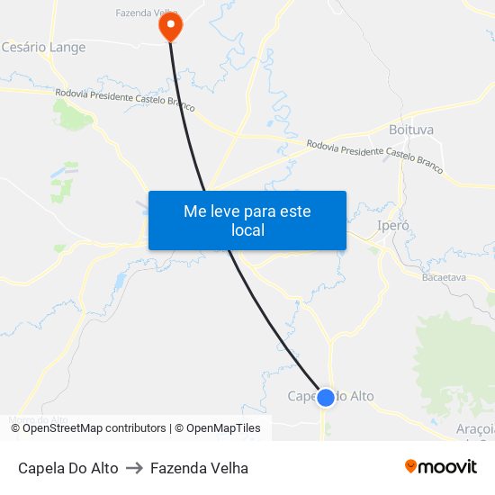Capela Do Alto to Fazenda Velha map