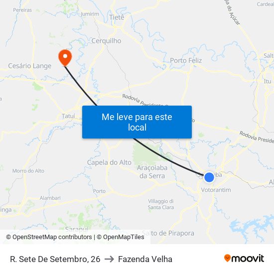 R. Sete De Setembro, 26 to Fazenda Velha map