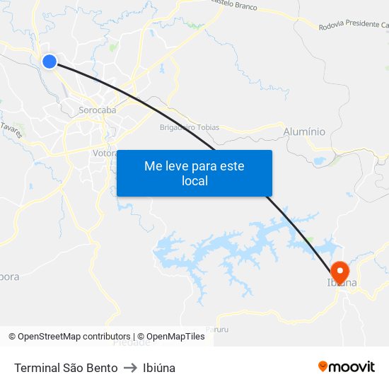 Terminal São Bento to Ibiúna map