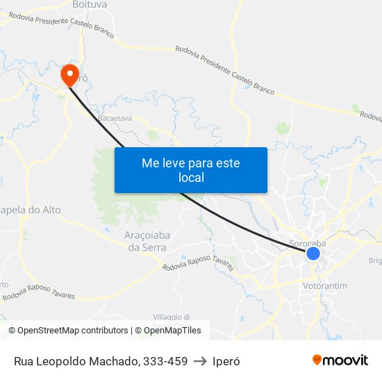 Rua Leopoldo Machado, 333-459 to Iperó map