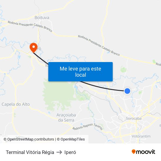 Terminal Vitória Régia to Iperó map