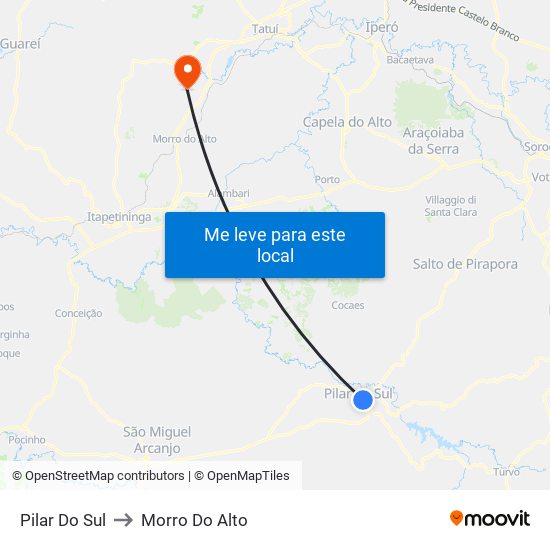 Pilar Do Sul to Morro Do Alto map