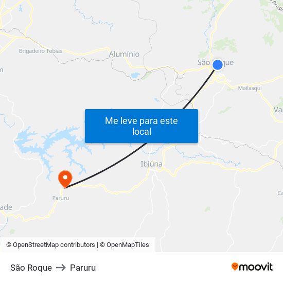 São Roque to Paruru map