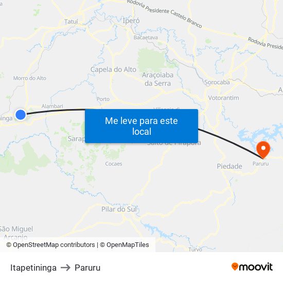 Itapetininga to Paruru map