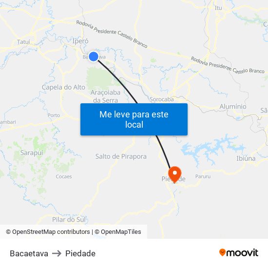 Bacaetava to Piedade map