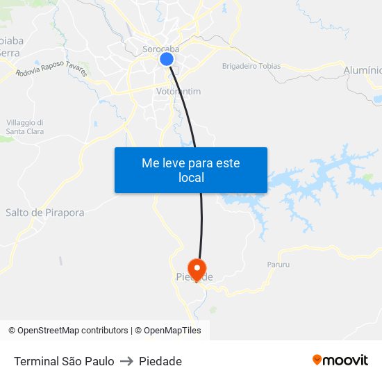 Terminal São Paulo to Piedade map