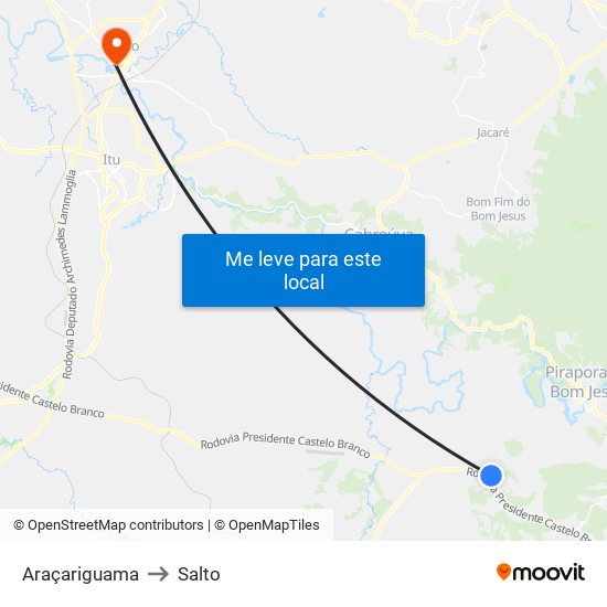 Araçariguama to Salto map