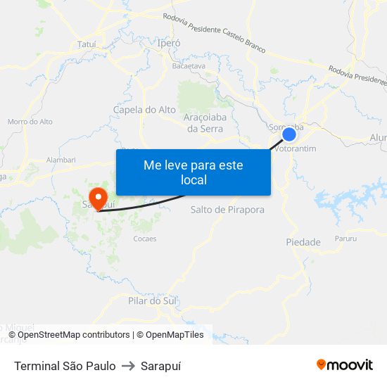 Terminal São Paulo to Sarapuí map