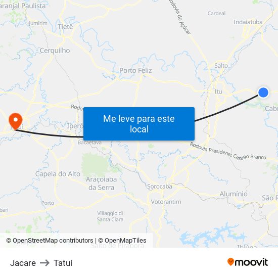 Jacare to Tatuí map