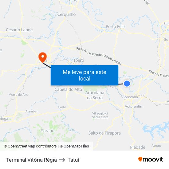 Terminal Vitória Régia to Tatuí map