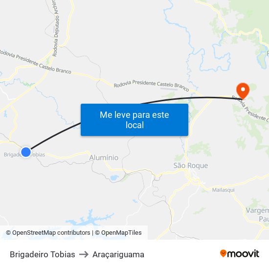 Brigadeiro Tobias to Araçariguama map