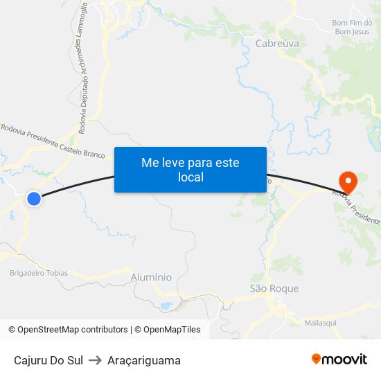 Cajuru Do Sul to Araçariguama map