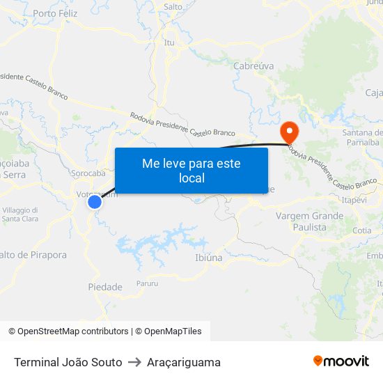 Terminal João Souto to Araçariguama map