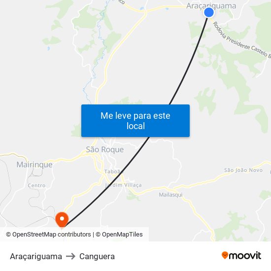 Araçariguama to Canguera map