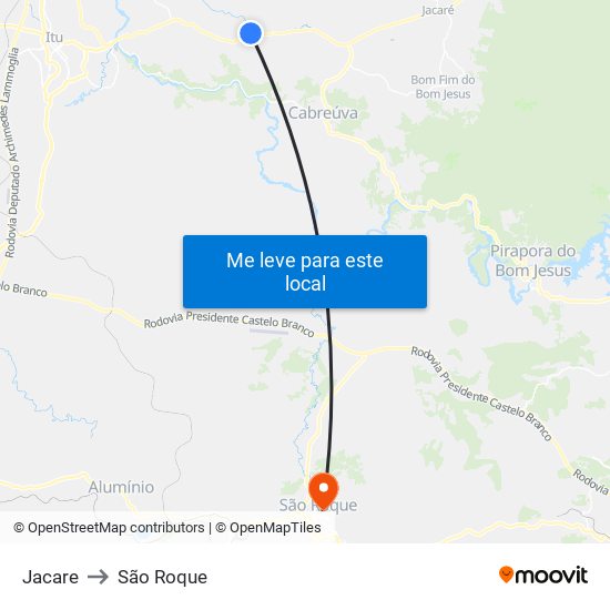 Jacare to São Roque map