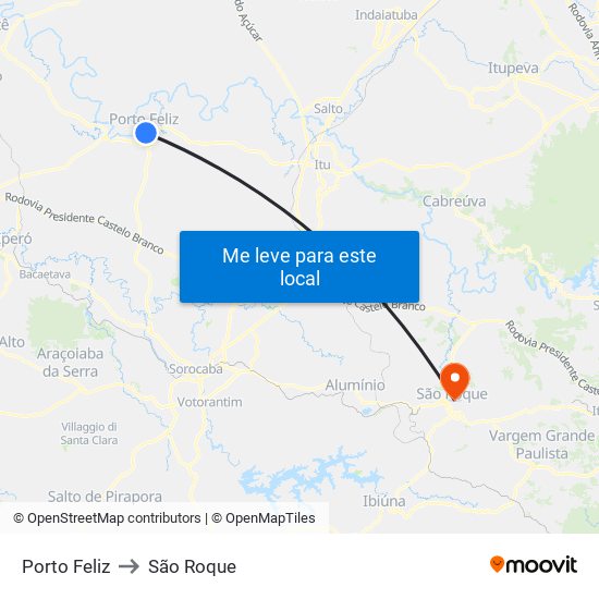 Porto Feliz to São Roque map