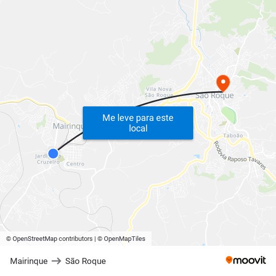 Mairinque to São Roque map