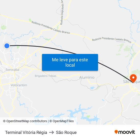 Terminal Vitória Régia to São Roque map