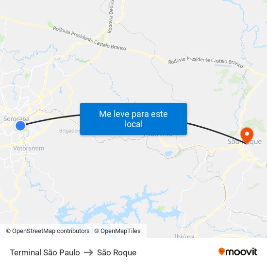 Terminal São Paulo to São Roque map