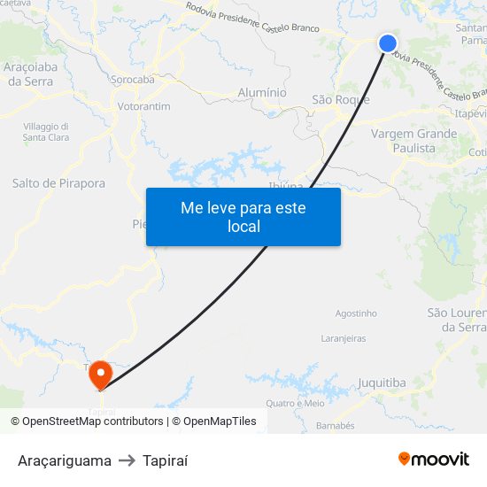 Araçariguama to Tapiraí map