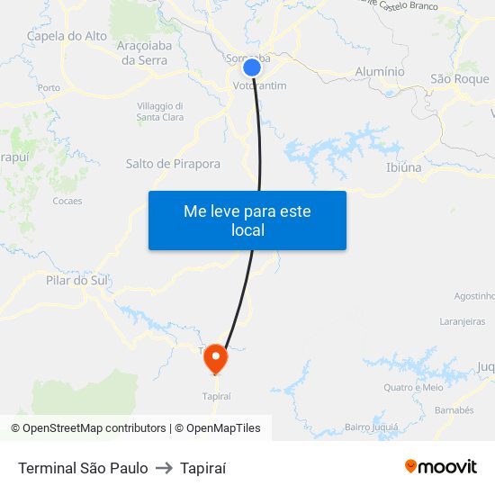 Terminal São Paulo to Tapiraí map