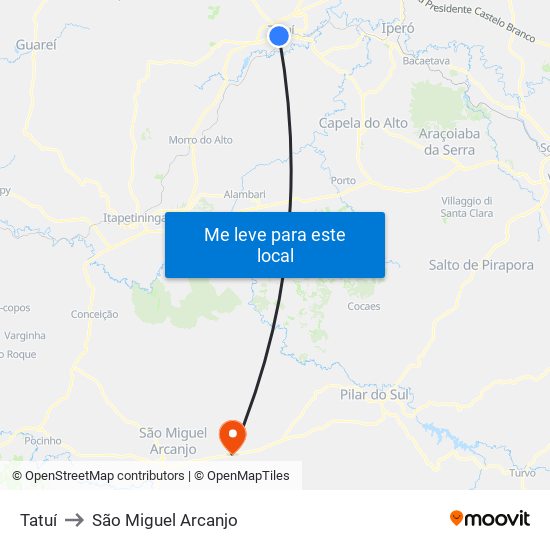 Tatuí to São Miguel Arcanjo map