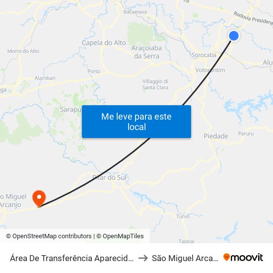 Área De Transferência Aparecidinha to São Miguel Arcanjo map