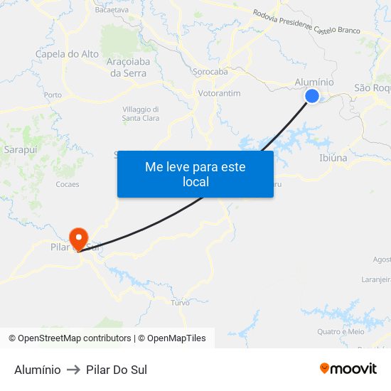 Alumínio to Pilar Do Sul map