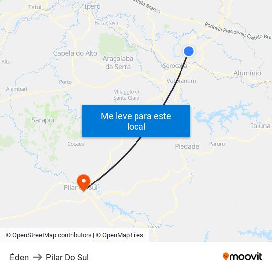 Éden to Pilar Do Sul map