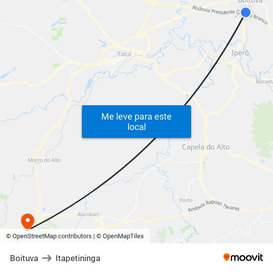 Boituva to Itapetininga map