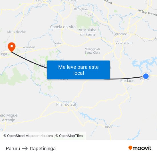 Paruru to Itapetininga map