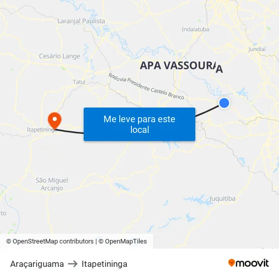 Araçariguama to Itapetininga map