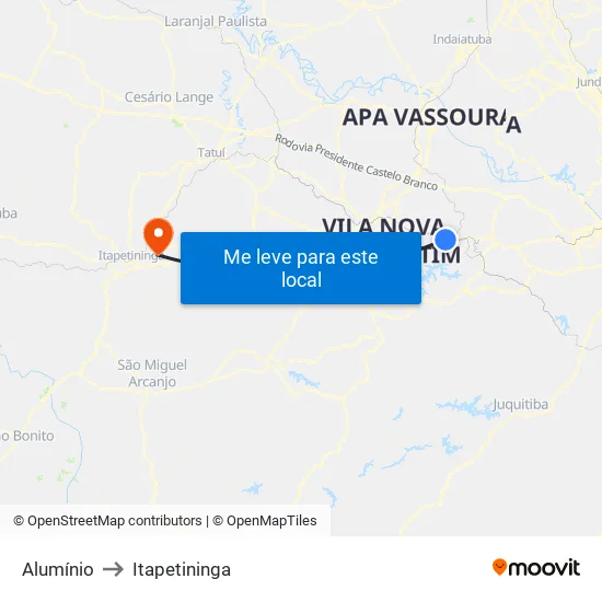 Alumínio to Itapetininga map