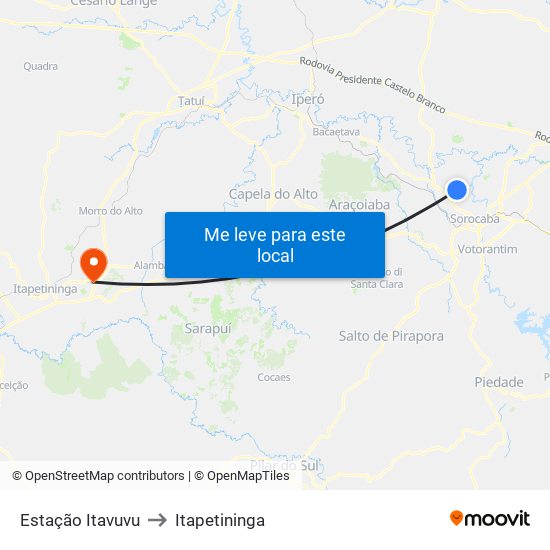 Estação Itavuvu to Itapetininga map