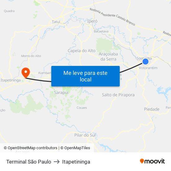 Terminal São Paulo to Itapetininga map