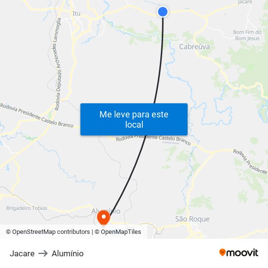 Jacare to Alumínio map